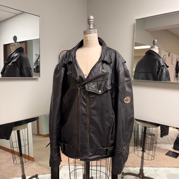 Black Leather Aviator Biker Jacket
